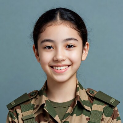 Young girl in camouflage uniform