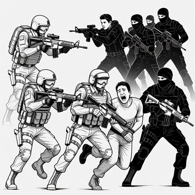 Soldiers and armed men in action