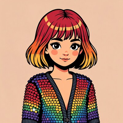 Girl with rainbow sequin jacket