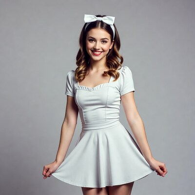 Young woman in white dress