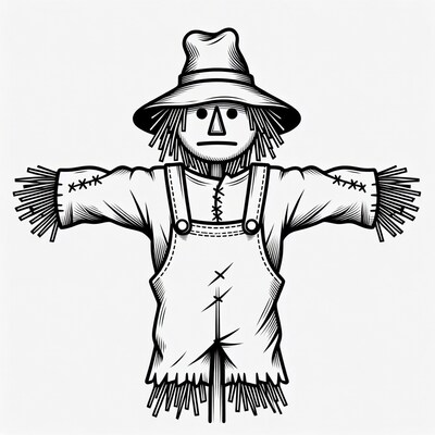 Scarecrow with hat and overalls