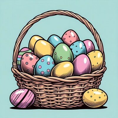 Easter basket with colorful eggs