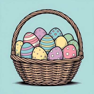 Easter basket with colorful eggs