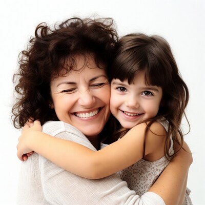 Grandmother and granddaughter hugging