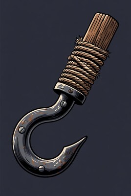 Rusty Hook with Rope Handle