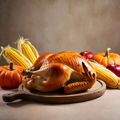 Roasted turkey on wooden board