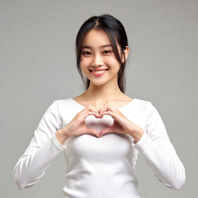 Young Asian woman making heart sign