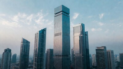 Tall skyscrapers in city skyline