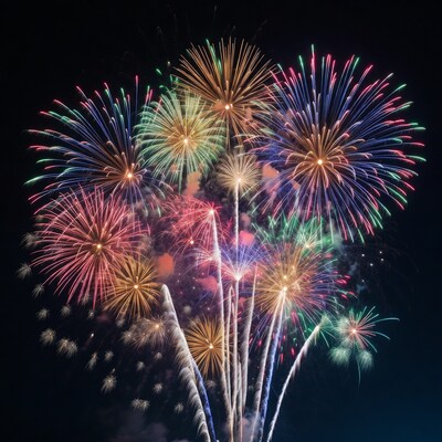 Colorful fireworks display at night