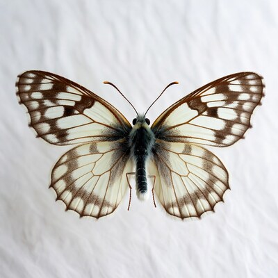 White and brown butterfly on fabric