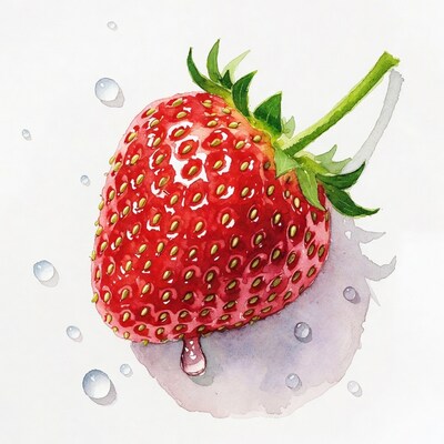 Watercolor strawberry with water drops