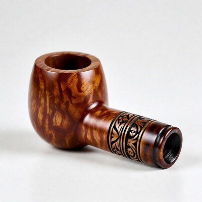 Wooden smoking pipe with carvings
