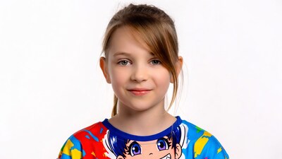 Young girl smiling in colorful shirt