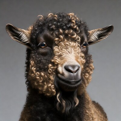 Curly haired sheep close up