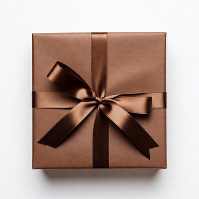 Brown gift box with satin bow