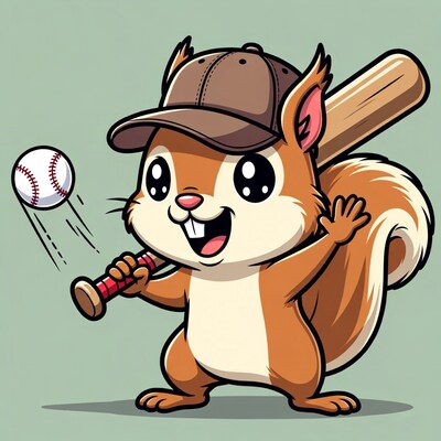 Cartoon squirrel playing baseball