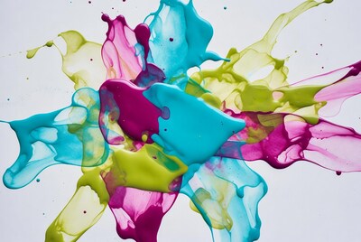 Colorful paint splashes on white