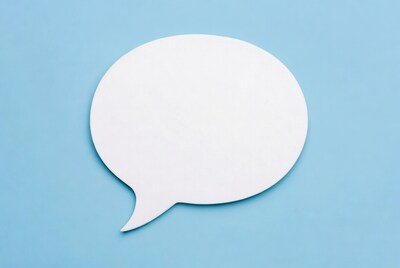 White speech bubble on blue
