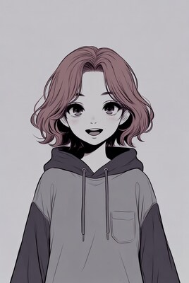 Anime girl in gray hoodie