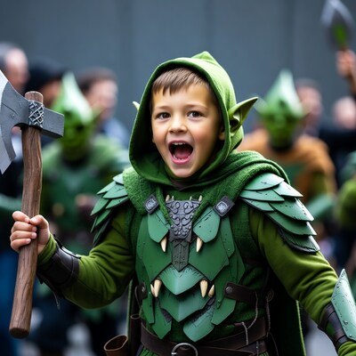 Boy in green fantasy costume