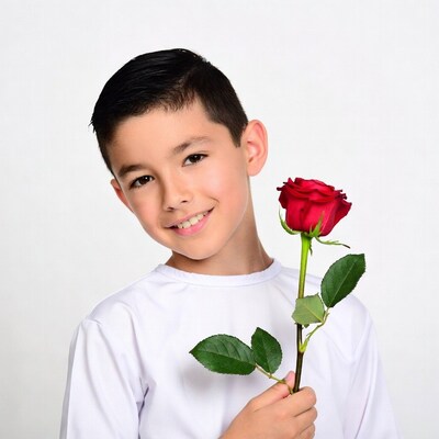 Boy holding a red rose