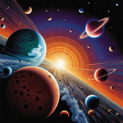 Colorful planets orbiting bright star