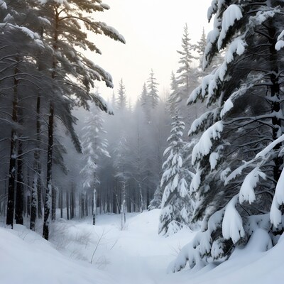 Snowy Forest Path in Winter