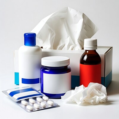 Medicine and Tissues on White Background