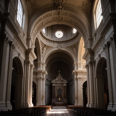 Interior of grand cathedral with altar