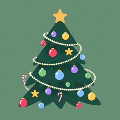 Christmas Tree with Lights and Ornaments