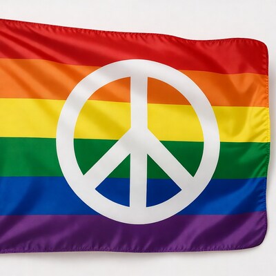 Rainbow flag with peace sign