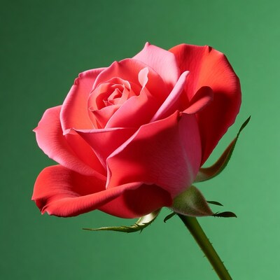 Pink rose on green background