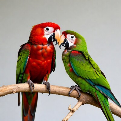 Two colorful parrots on branch