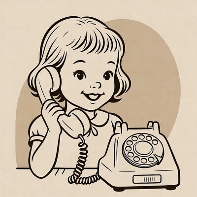 Girl talking on vintage phone