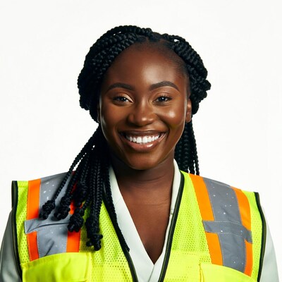 Smiling woman in safety vest