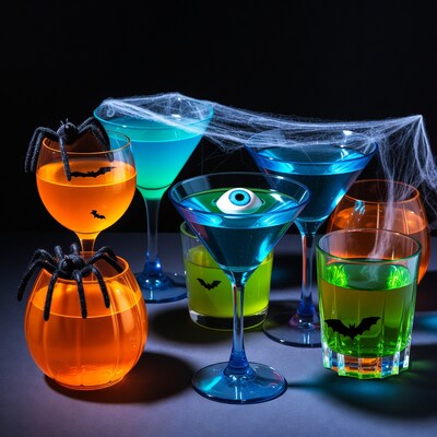 Halloween Cocktails with Spiders and Eyeball