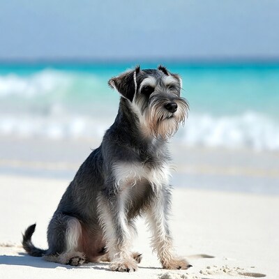 Miniature Schnauzer on Beach