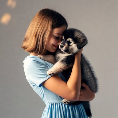 Girl hugging a puppy