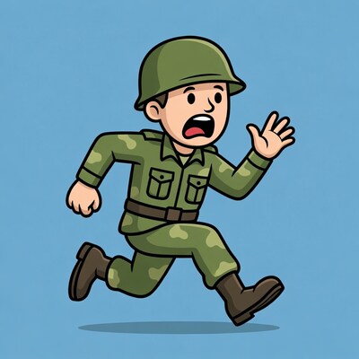 Cartoon soldier running scared