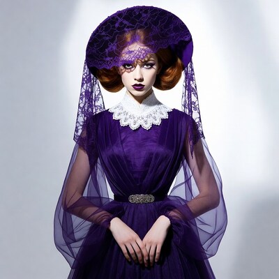 Woman in purple lace hat