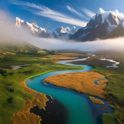 Mountain river valley landscape