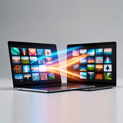 Two laptops sharing digital images