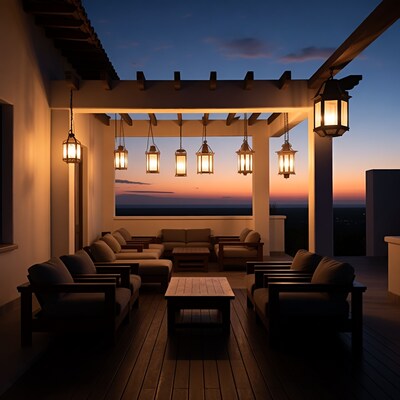 Patio furniture at sunset
