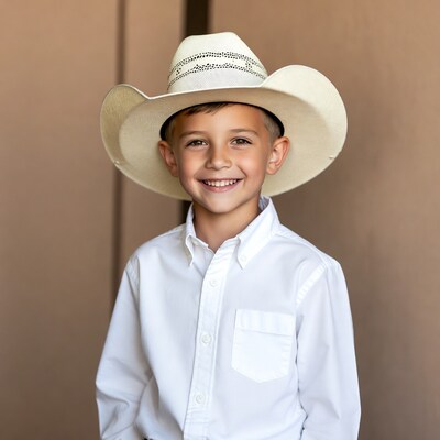 Boy in cowboy hat smiling