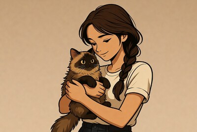 Woman holding a fluffy cat