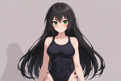 Anime girl in black swimsuit