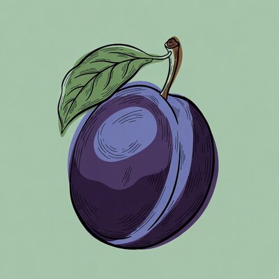 Plum with leaf on stem