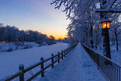 Snowy Winter Path at Sunset