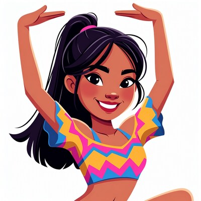 Smiling girl with arms raised