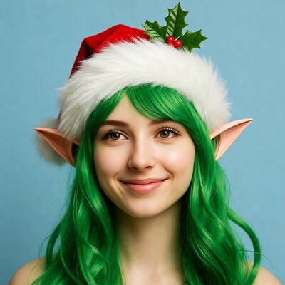 Woman with green hair and elf ears